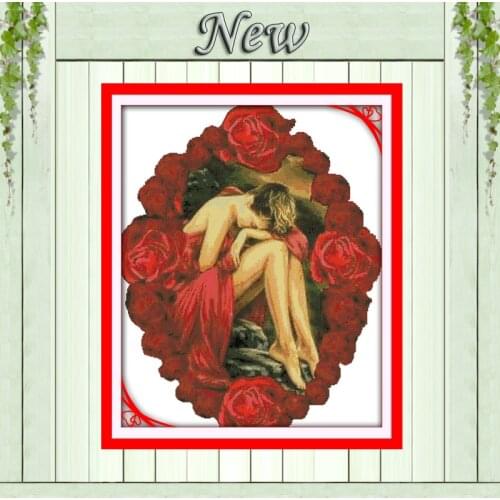 Rose & beautiful woman flower painting Decor counted printed on canvas DMC Cross Stitch kits 11CT 14CT needlework Set embroidery