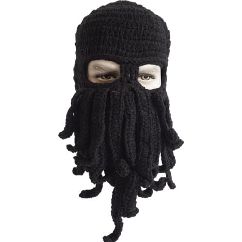 Mens Womens Funny Sea Creature Hat Crochet Cthulhu Squid Octopus Beanie Hats Ski Mask Knit Bread Black Gray Yellow Navy Green