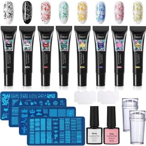 Nail Stamping Gel 8PCS 8ml Soak Off Oil Varnish Nail Gel DIY Printing Art Stamping Templates Stencils Manicure Kit
