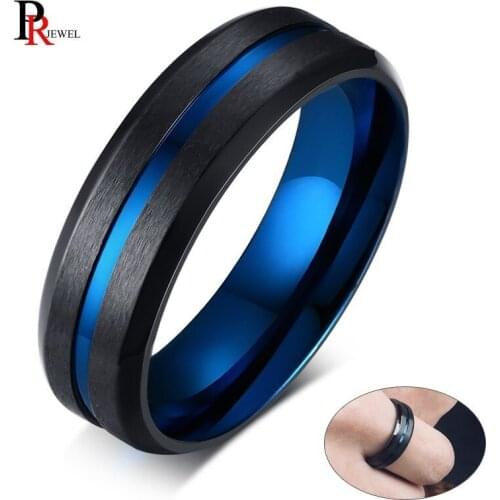 Stylish Thin Blue Line Mens Ring Wedding Brands 6MM Stainless Steel Rings for Male Gifts Jewelry