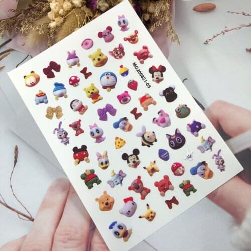 Japanese Style Thin Light Back Adhesive Glue Paper Nail Stickers Fashion Carton Bears Animals Hot Selling Nail Decals for Women