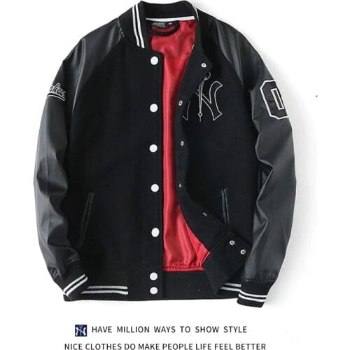 2021 New Autumn Letter Embroid Patchwork Pu lather Sleeve Womens Baseball Bomber Jacket Unisex Varsity Coat Streetwear Sport