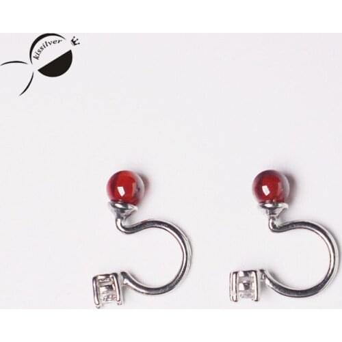 Clip Earrings for Women S925 Sterling Silver Jewelry Vintange Red Ball Cute Party Gift 2017 New Rhinestones Clip Earrings Female