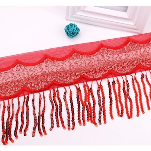 1 yard 16CM gauze lace sequin tassel lace new ethnic style sequin lace party wedding decoration lace