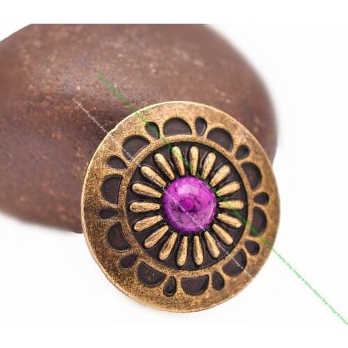 10Pcs 30Mm Retro Brass Indian Flower Art Purple Turquoise Conchos for Leathercraft Indian Jewelry DIY Making Accessories
