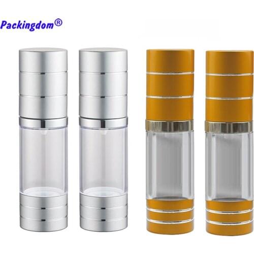 20pcs Airless Pump Bottle Plastic Gold Silver Foiled AS Material Lotion Bottles Empty Sample Packaging Cosmetic Containers 10ml