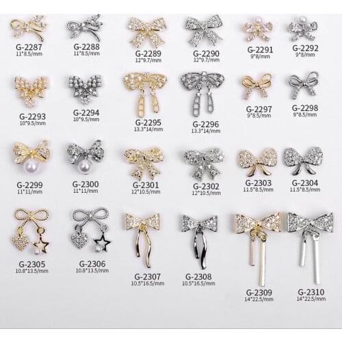 5pcs Nail Art Delicate Bowknots Designs Alloy With Zircon Rhinestones For Nail Tips Decorations
