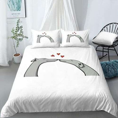 3D Duvet Cover Set Bedding Sets Comforter Case Pillow Covers Full Twin Double Single Size Animal Whippet Design White Bedclothes