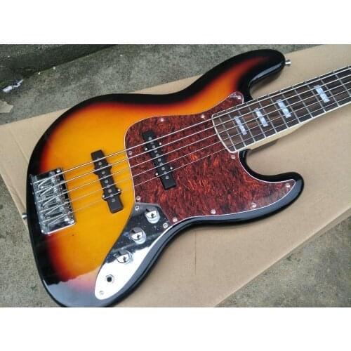 Jazz 5Strings Bass Guitar with Rosewood Fingerboard, Red Tortoise Shell Pickguard,Rosewood Fingerboard,Offer Customized