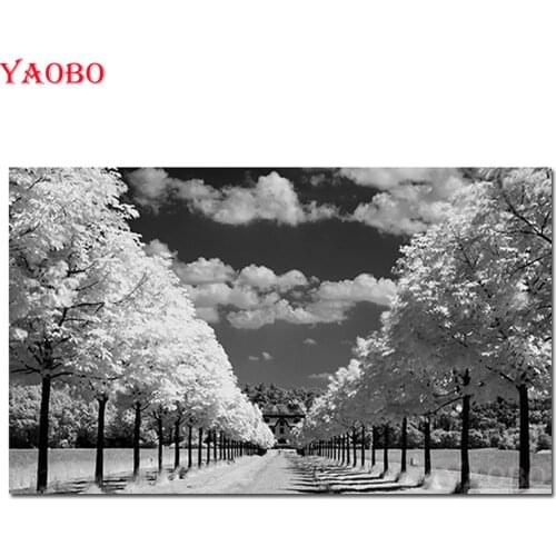 DIY Diamond Painting Black and White Street 5D Cross Stitch Kits Diamond Mosaic crystal Diamond Embroidery square Rhinestones