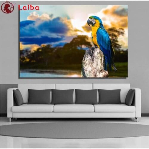 Diamond painting diamond Modern animal art, sunset colored parrot embroidery full drill puzzles gifts for the new year