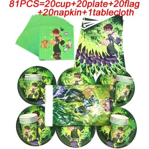 Ben 10 Birthday Party Pack 81pcsBaby Shower Ben 10 Theme Party Supplies Decor Banners Flags Kids Birthday Party Paper Cup Plates