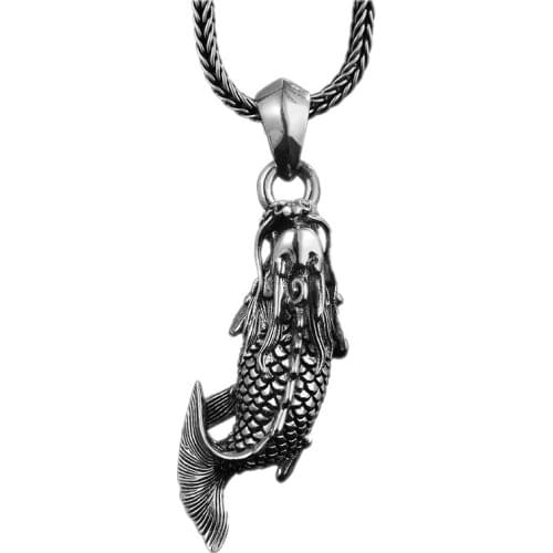BOCAI New 2021 Trend Real S925 Pure Silver Jewelry Mens Pendant Personalized Dragon Head Fish Tail Pendant for Man