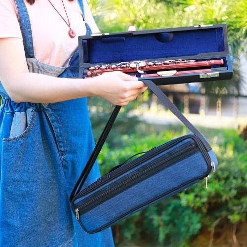 M MBAT 16/17 Hole Flute Case + Bag Gig Bag Water-Resistant Leather Box Concert Adjustable Strap Musical Instrument Accessories