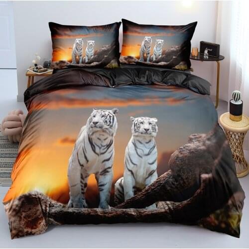 3D Black Beddings Quilt Covers Set Pillow Cover Full King Queen Double Full Twin Size Animal Custom Design Tiger Bedding Sets