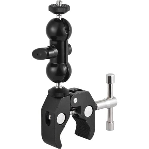 Dual Ballhead Arm Super Clamp Mount Multi-functional Double Ball Adapter for DSLR Camera Monitor LED Video Light External Mic