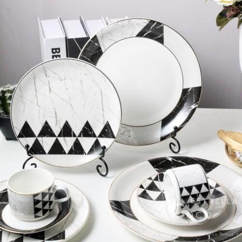 Export gold-plated marble ceramic plate Western plate spoon bowl set coffee cup dish geometry tableware