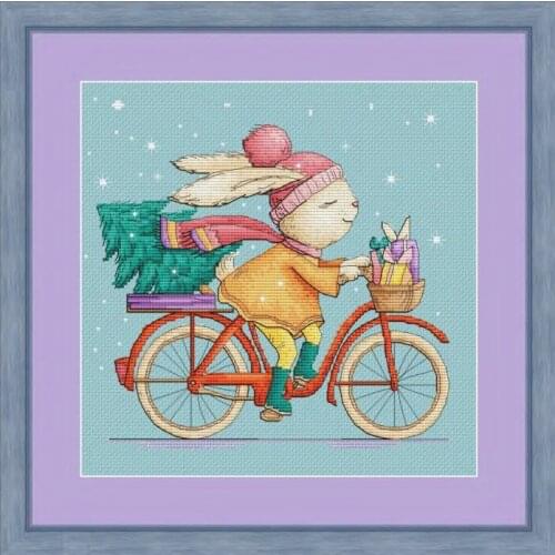 HH Rabbit and fox with love cross stitch kit Animal cotton thread Love lock canvas stitching embroidery A Bicycle Rabbit