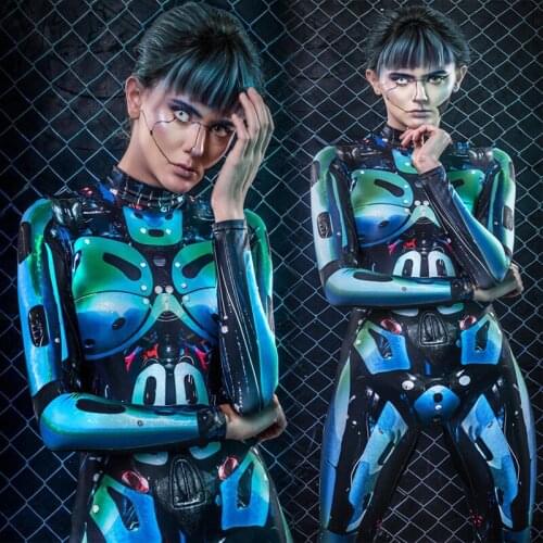 DJ DS Nightclub Bar Stage Dance Slim Jumpsuit Jazz Dancing Outfit Robot Bodysuit Pole Dance Outfits Lady Slim Jumpsuit XS1181