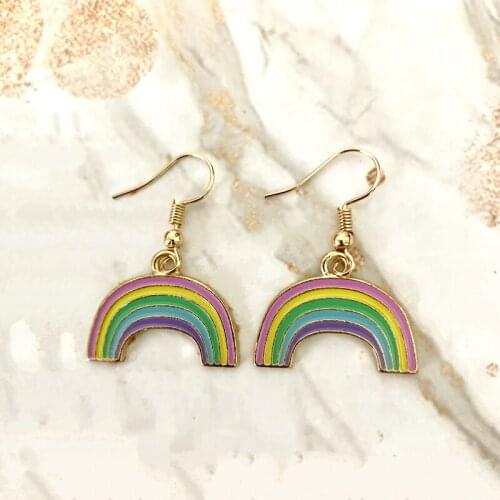 Colorful Rainbow Earrings Gold Zinc Alloy Summer Delicate Beach Charms Dangle Women Hoop Eardrop Fashion Accessories