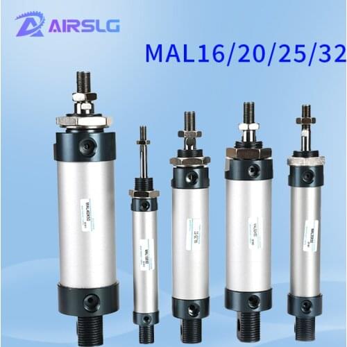 MAL Series MAL16 MAL20 MAL25 MAL32 MAL40 Mini Pneumatic Cylinder 25-500mm Stroke-50-75 Double Acting Aluminum Alloy Air Cylinder