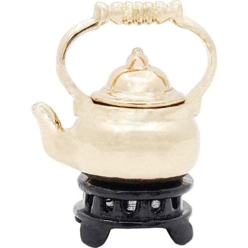 Odoria 1:12 Miniature Golden Kongfu Teapot Kettle with Lid and Base Tableware Kitchen Set Dollhouse Accessories Doll House Decor