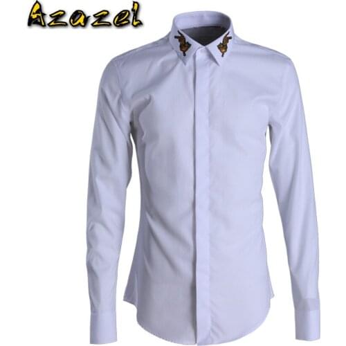 Minlgu Cotton Men Shirts Luxury Two Tigers Embroidery Long Sleeve Shirt Men Fashion Casual Slim Fit Man Shirts Plus Size 4XL
