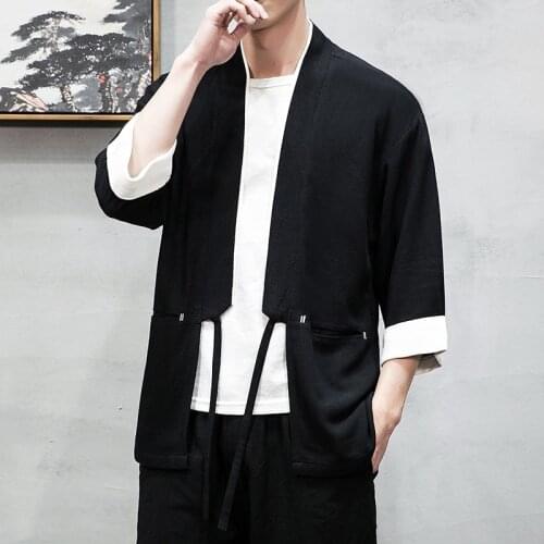 Mens T Shirts Fashion 2019 Summer Kimono Cardigan Men Yukata Male Haori Kimonos Karate Traditional Japanese Mens Clothing FF2130