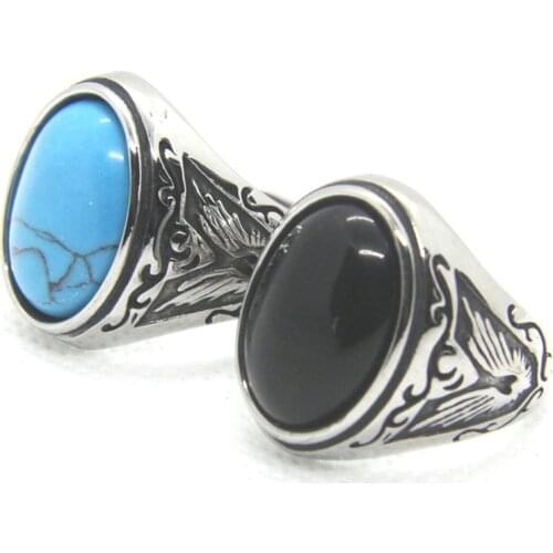 Stone Eye Ring 316L Stainless Steel Biker Punk Gothic Style Jewellery Man Ring Size 7-13