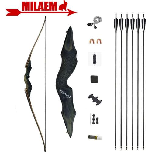 30-60lbs 60inch Archery Longbow Bow and Carbon Arrows Set 33inch OD7.2mm ID 6.2mm 4inch Turkey Feather Bow Shooting Accessories