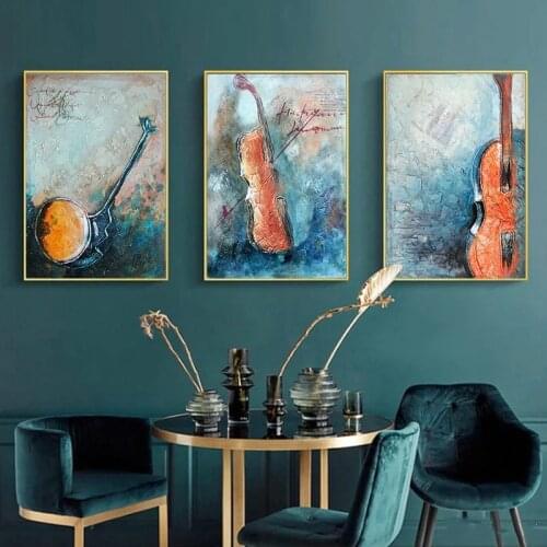 Wall Art Abstract Vintage Violin Watercolor Paintings Nordic Canvas Posters Prints for Living Room Bedroom Corridor Decoration
