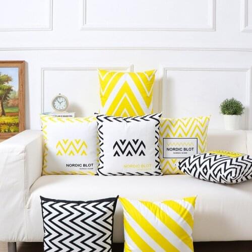 New nordic yellow geometric cushion cover black and white throw pillow case striped dotted grid triangular geometric art cushion