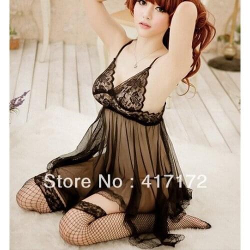 Wholesale Gauze style slim Sexy female underwear Sexy Bondysuits/Sexy Pajamas #SR2003 Black Free shipping