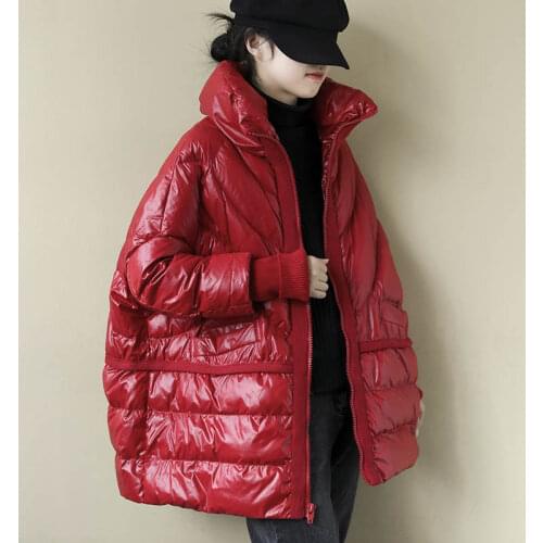 Autumn Winter Womens Female Loose Wine Red Black 90% White Duck Feather Down Coat , 2020 New Lady Stand Collar Casual Coats