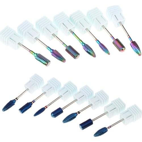 7 Shapes Coarse Fine Degree Nail Files Drill Bits Kit Acrylic UV Gels Removing Manicure Grinding Head Set - Rainbow & Blue