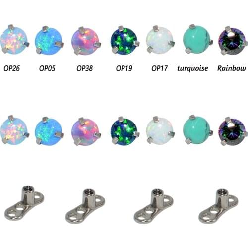 1PC 1.6x4mm Stainless Steel Opal Dermal Anchor Top Micro Dermal Piercing Micro Dermal Jewelry Surface Piercing Sex Body Jewelry