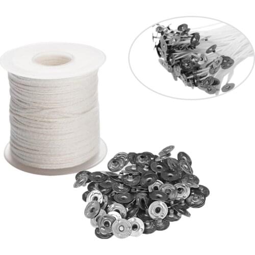 1 Roll Candle Wick Core with 100PCS Metal Candle Wick Sustainer Tabs Candles Making Tools Set for DIY Soy Paraffin Candle Making