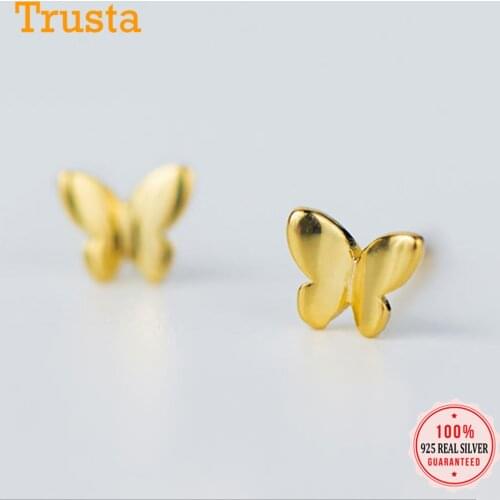 Trusta 100% 925 Sterling Silver Jewelry Fashion Cute Tiny 5mmX4mm Gold Butterfly Stud Earrings Gift For Girls Kids Lady DS180