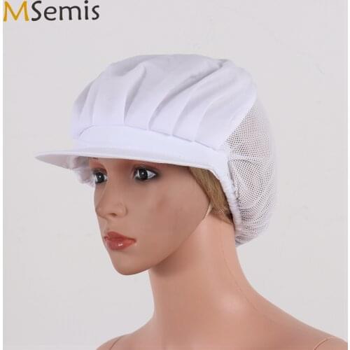 Women Men Cosplay Chef Hat Unisex Waiter Uniform Cap Restaurant Cook Work Hat Mesh Net Workshop Cap Halloween Roleplay Party Hat