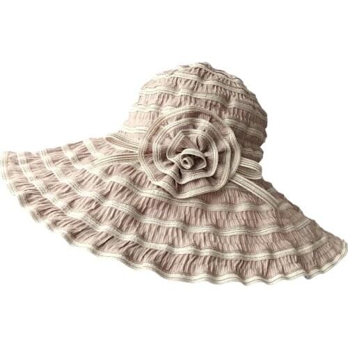 For Women Girls Casual Holiday Wide Brim Large Flower One Size Anti UV Korean Style Floppy Sun Hat Fashion Beach Vacation