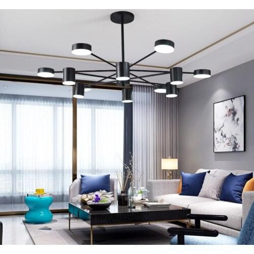 Modern Black Gold Changeable LED Multi-Head Chandelier for Bedroom Dining Living Room Hall Loft Nordic Indoor Art Decor Lighting