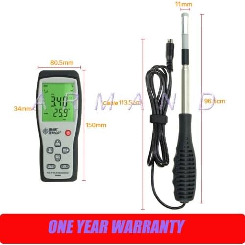 Hot Wire Thermo-Anemometer 0-30m/s AR866 Smart Sensor Hot-film Anemometer Air Flow wind speed with USB