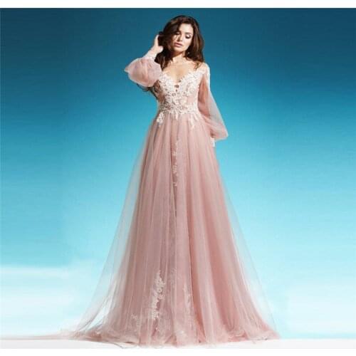 Amazing Scoop Long Sleeves Tulle Lace Appliques Wedding Dresses Bridal Gowns See Through Back Spring Bride Gown Custom Personal