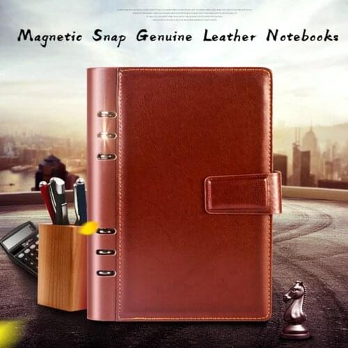 A6 A5 B5 Black Real Leather Six Ring Binder Planners Notebooks,Brown Vintage Reusable Smart School Note Book