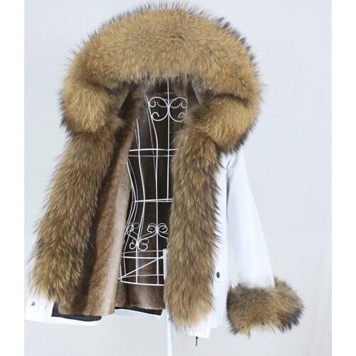 2020 Winter Jacket Women Short Waterproof Parka Real Fur Coat Natural Raccoon Big Fur Collar Hood Removable Outerwear Streetwear