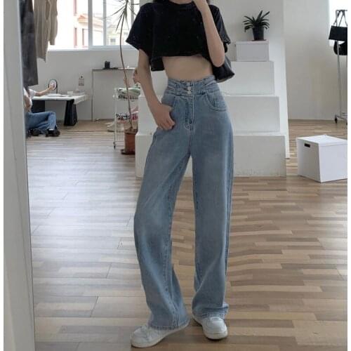 Woman Jeans 2021 New Fashion Straight Pants High Waist Casual Mom Baggy Jean Female Full Length Loose Denim Boyfriend Trouser