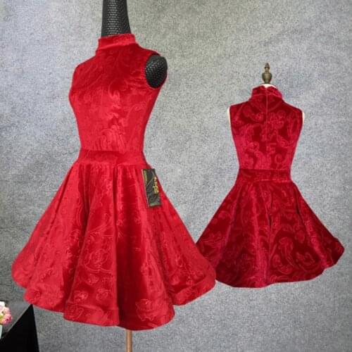 New Latin Dance Top+Skirt Women Red 2pcs Suit Flamengo Singer Stage Wear Professional Competition Red Latin Dance Dresses VDB432