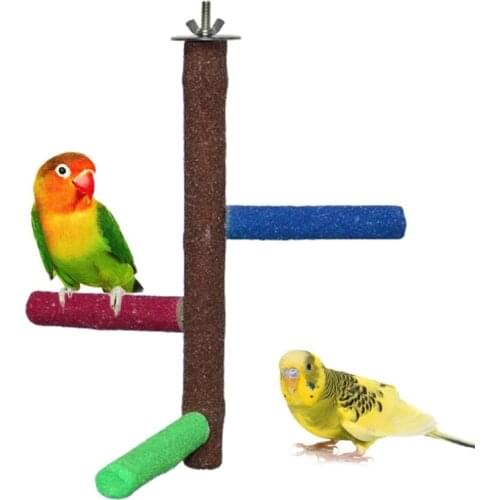 Bird Parrot Perch Rough-surfaced Sand Perches Bird Cage Chewing Toy Ladder Perch Wood Stand Beaks Claws Trimmed Grinding Toys