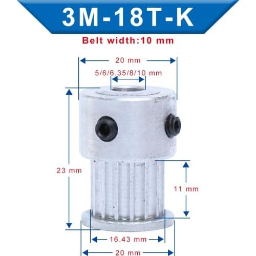 1 piece Timing Pulley 3M-18T Bore 5/6/6.35/8/10 mm Aluminum Material Belt Pulley Slot Width 11 mm For Width 10 mm 3M-Timing Belt