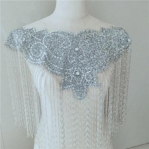 1Pc Double-Sided Beaded Neckline Collar Lace Tassel Applique Fabric Apparel Sewing On Home Textiles For Dress Scrapbooking